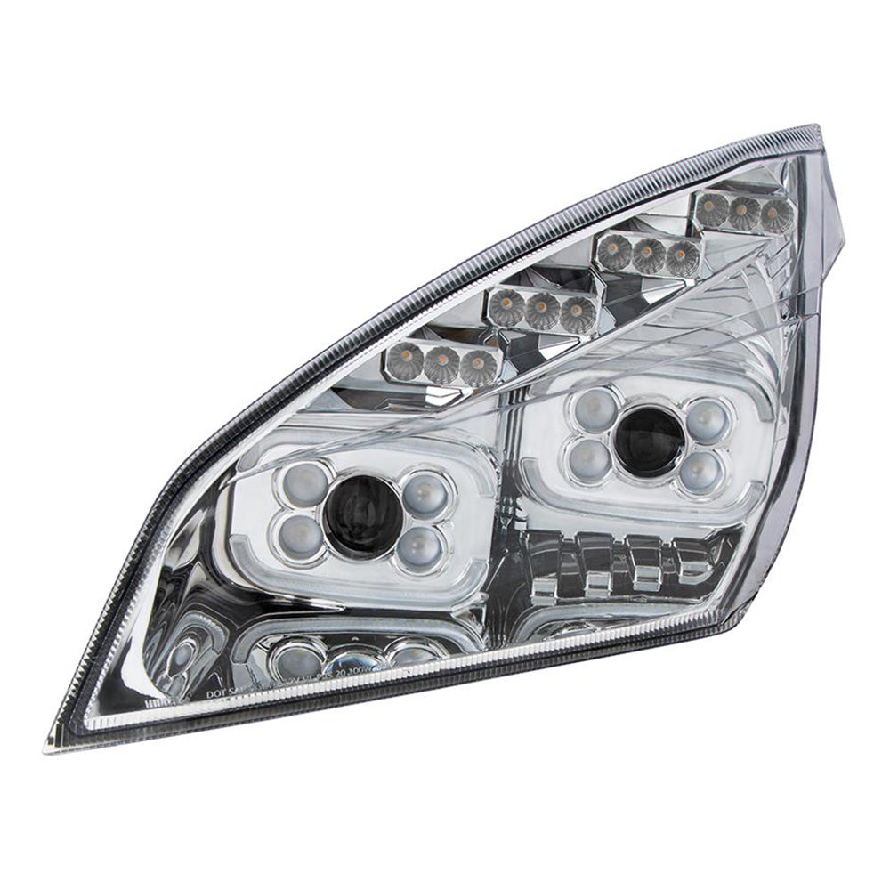 Freightliner Cascadia 2018+ Chrome Inner Housing High Power LED Projector Headlight with LED Sequential Turn and DRL