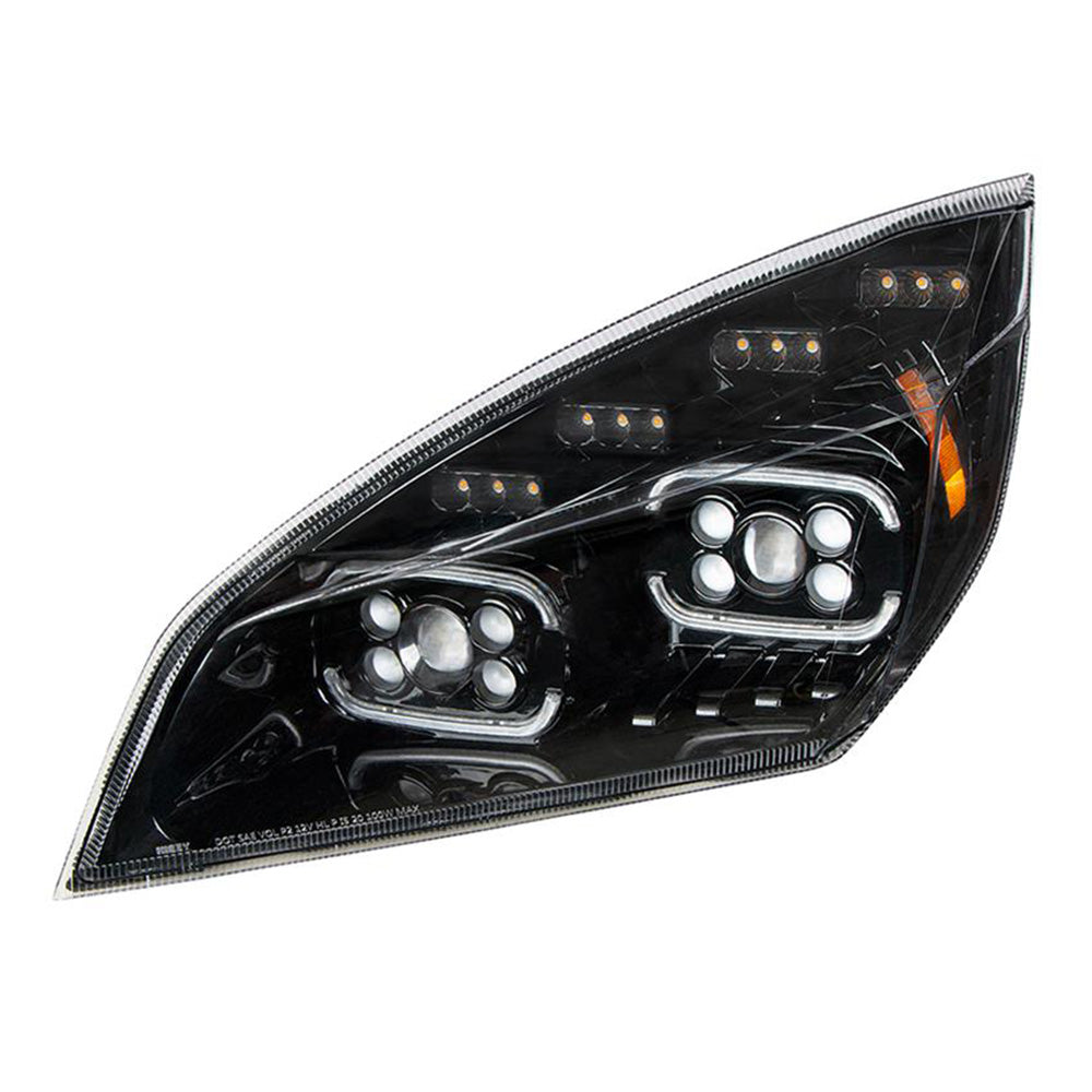 Freightliner Cascadia 2018+ Black Inner Housing High Power LED Projector Headlight with LED Sequential Turn and DRL