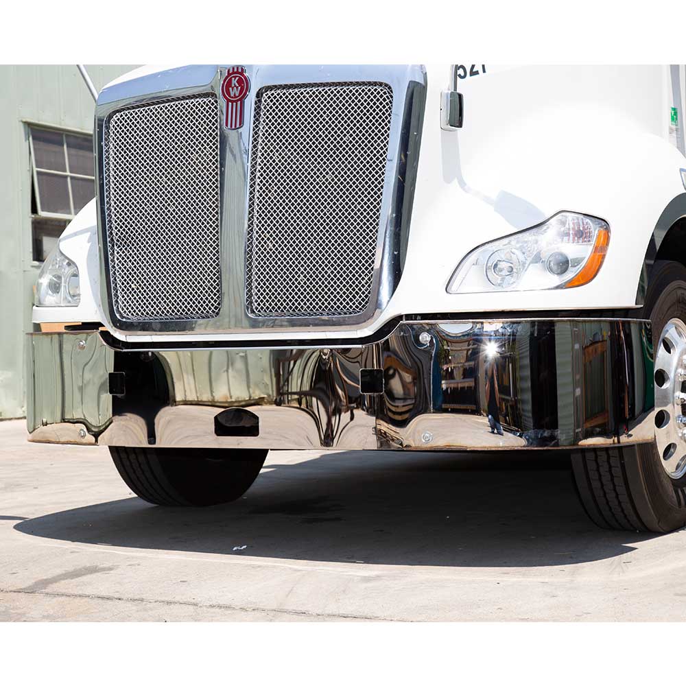 KW T680 Set Back Axle 18" SS Bumper w/ Tow Hook, Center Step Cutouts