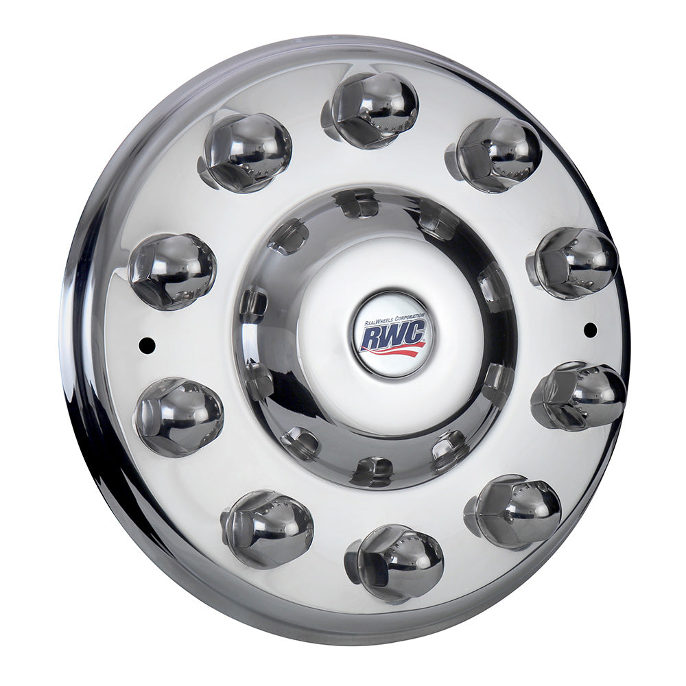 22-1/2", 24-1/2" Mirror Finish Universal Stainless Steel Unitized Cover-Up for Front Hub Covers