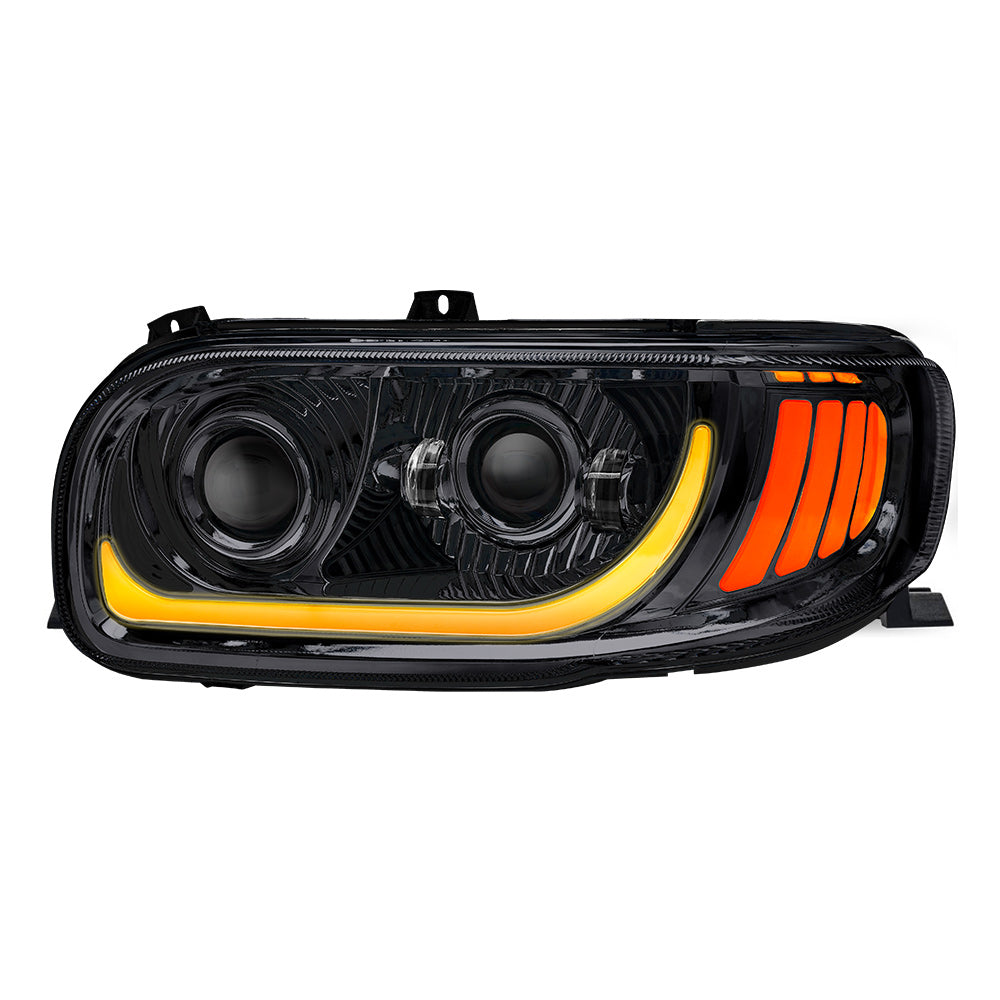 Peterbilt 367, 388, 389, 567 Black Inner Housing LED Projector Headlight with Dual Function Accent