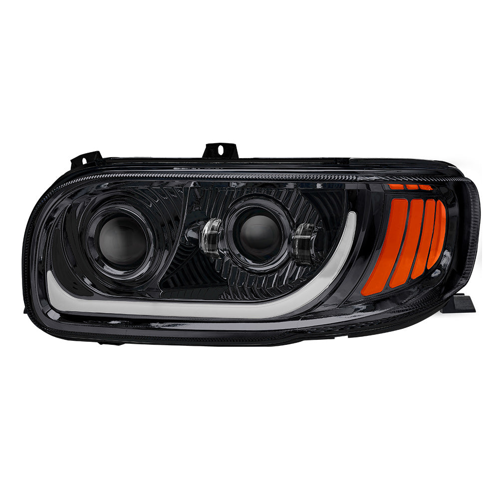 Peterbilt 367, 388, 389, 567 Black Inner Housing LED Projector Headlight with Dual Function Accent