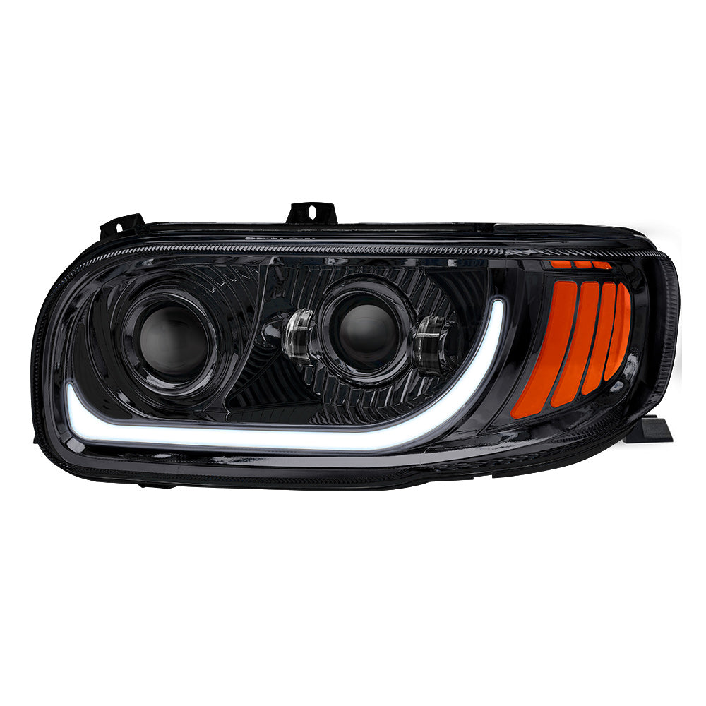 Peterbilt 367, 388, 389, 567 Black Inner Housing LED Projector Headlight with Dual Function Accent