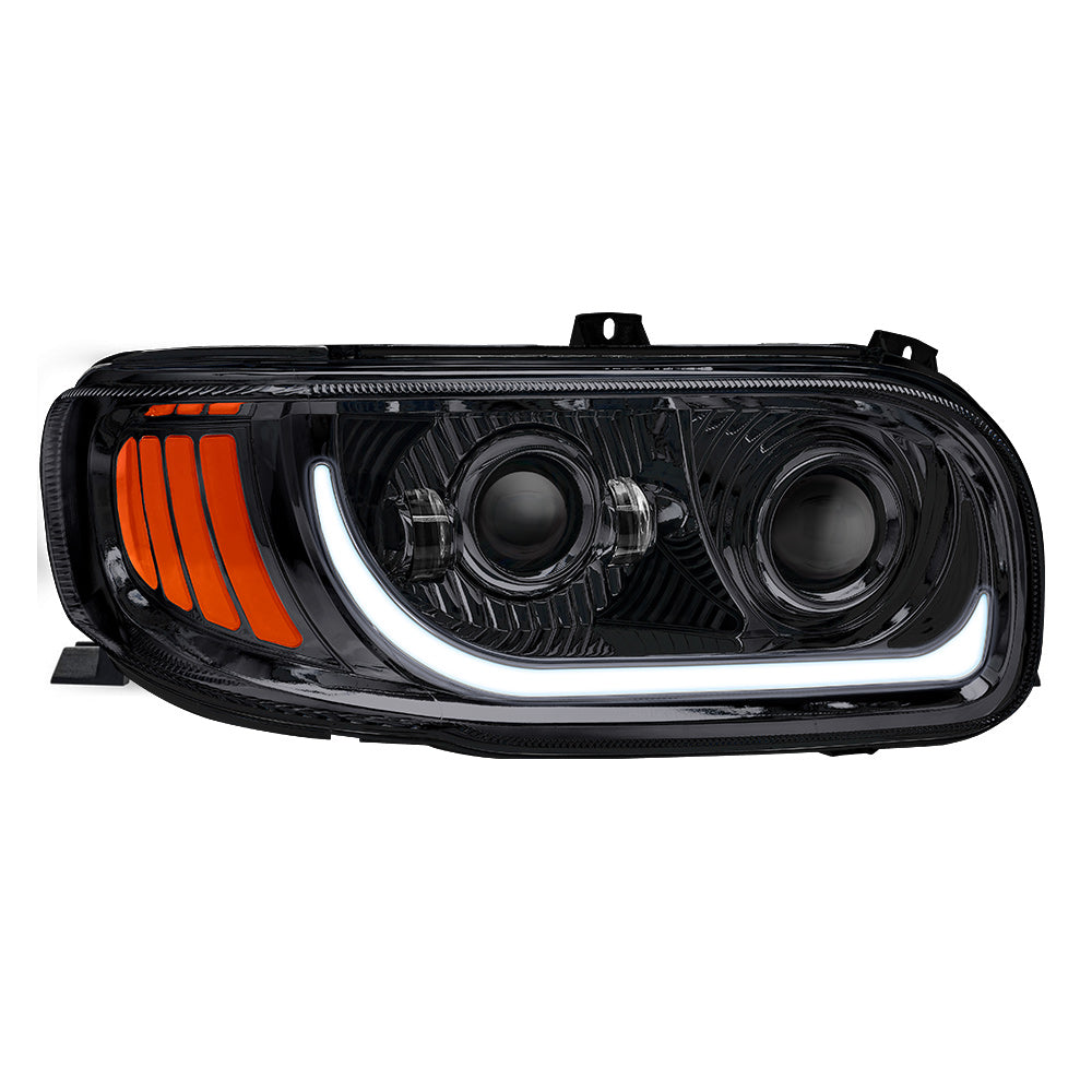 Peterbilt 367, 388, 389, 567 Black Inner Housing LED Projector Headlight with Dual Function Accent