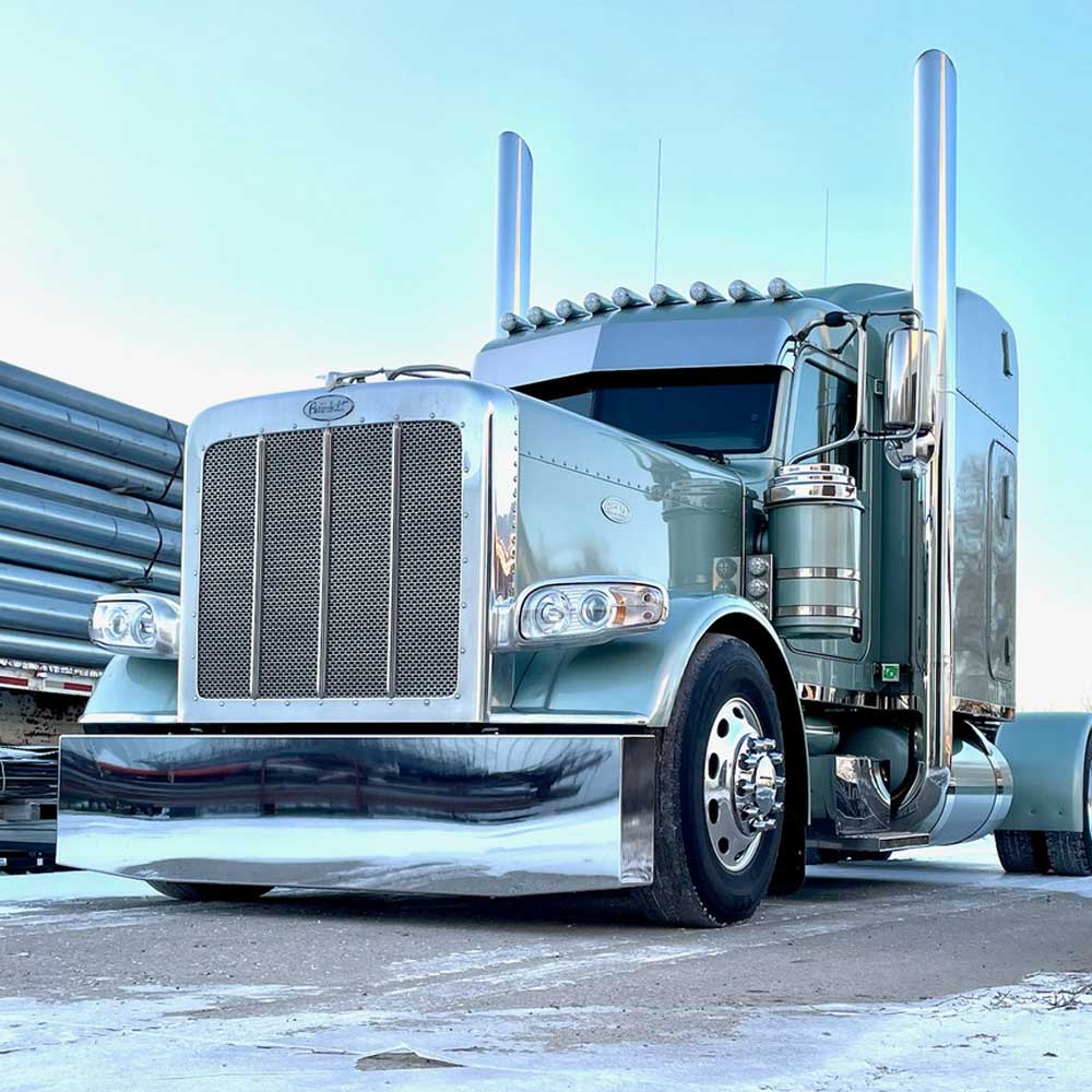 20" Tapered Boxed End Chrome Bumper with Blind Mount for Peterbilt, Kenworth, Freightliner