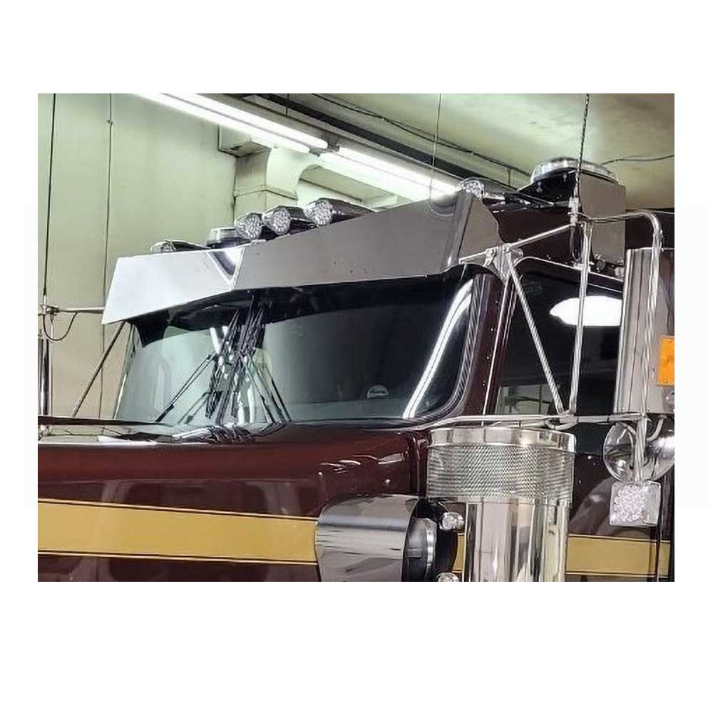 Kenworth W900 Curved Windshield Chrome Stainless 10" to 6" Forward Shorty Bowtie Visor