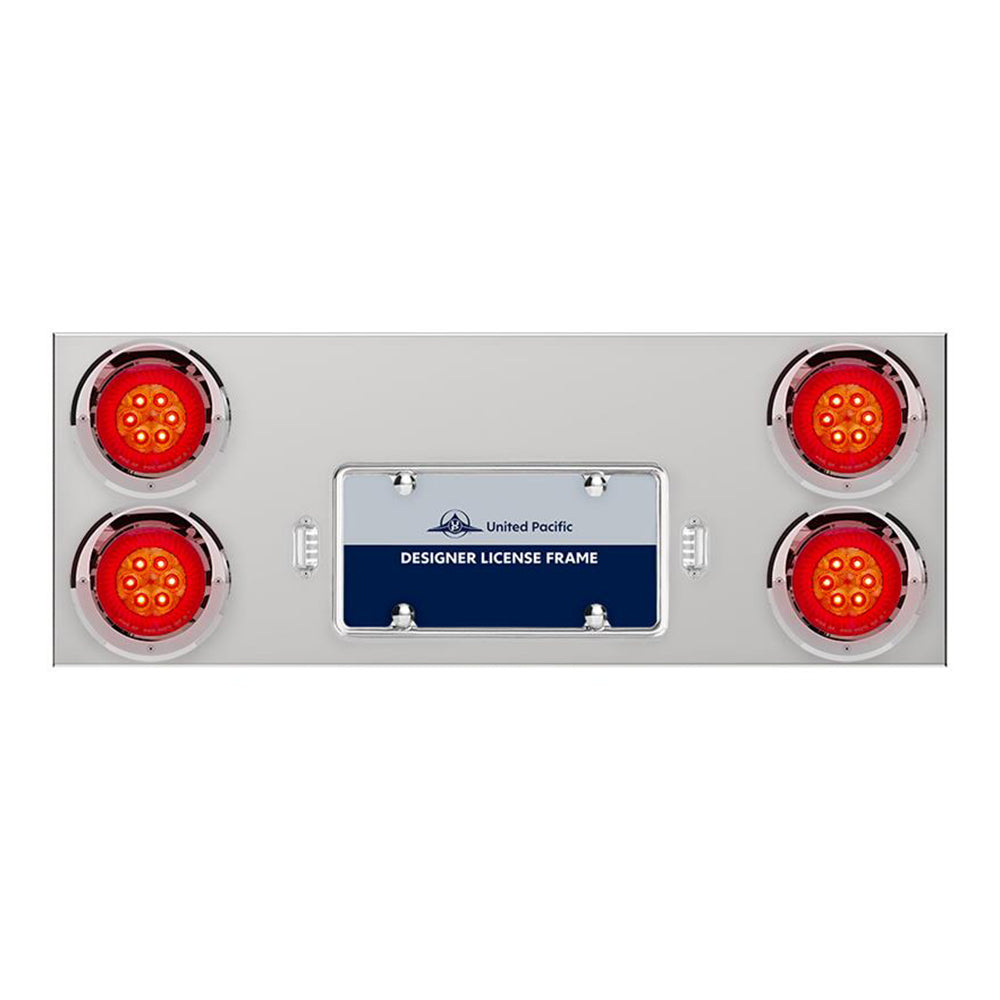 Stainless Steel Center Panel with 4" Red Turbine 16 LED with Bezel and Red Lens with License Frame and LED Light