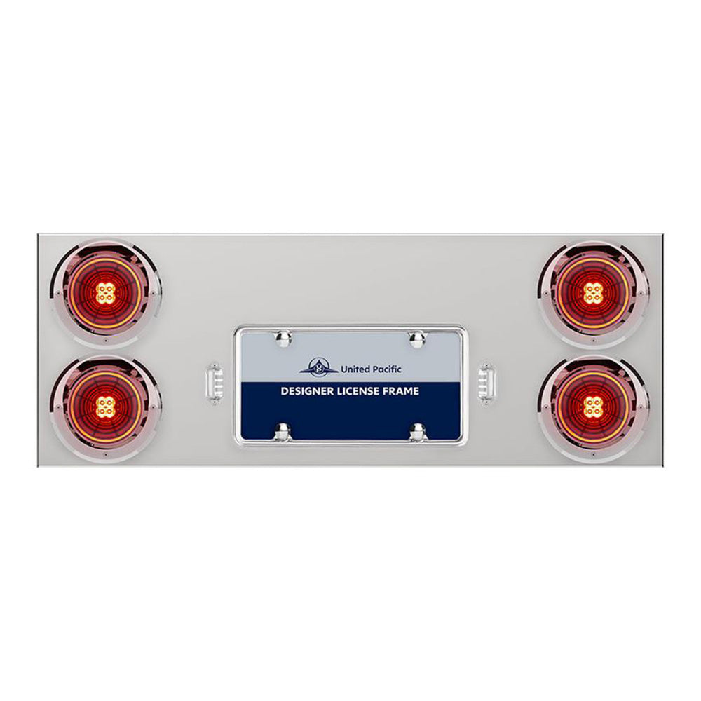 Stainless Steel Center Panel with 4" Red Abyss 13 LED with Bezel with Visor, License Frame and LED Light