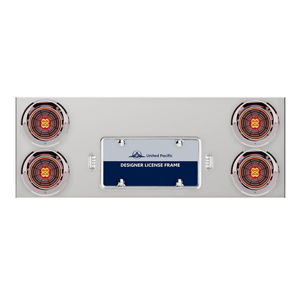 Stainless Steel Center Panel with 4" Red Abyss 13 LED with Bezel with Visor, License Frame and LED Light
