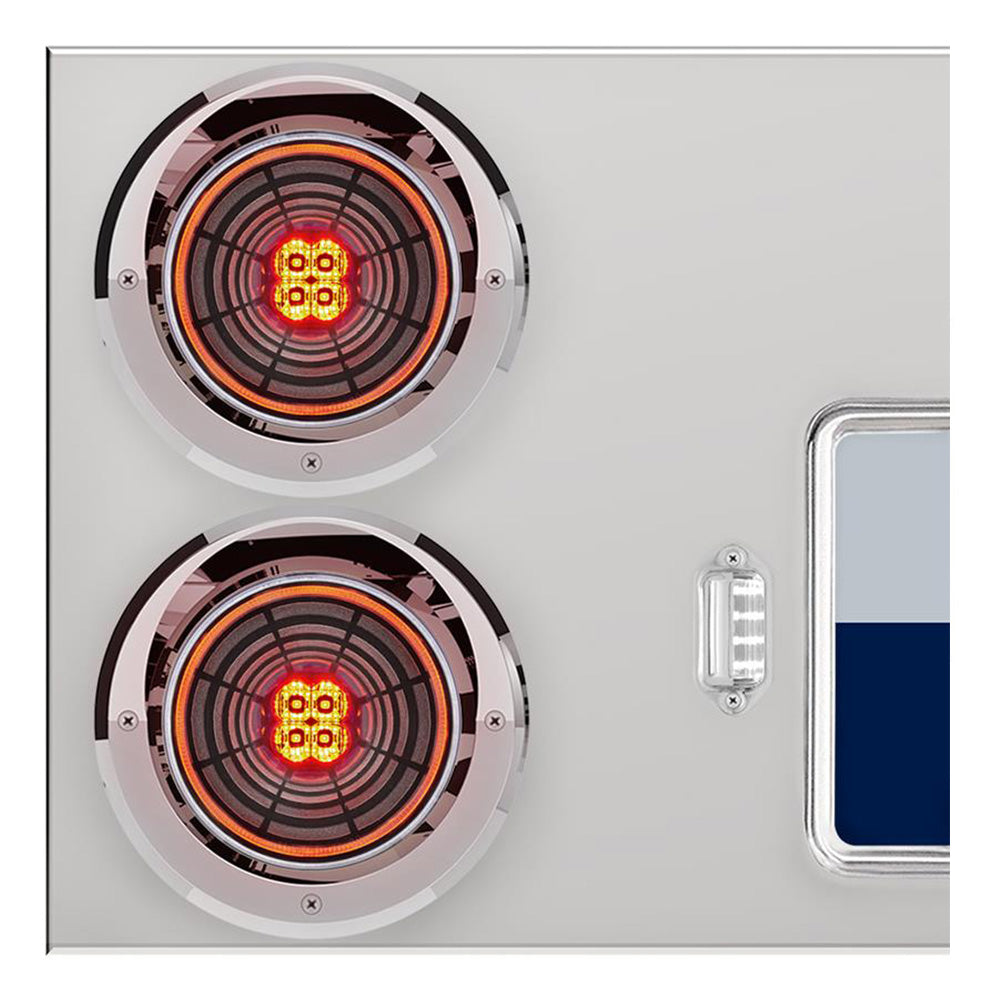 Stainless Steel Center Panel with 4" Red Abyss 13 LED with Bezel with Visor, License Frame and LED Light