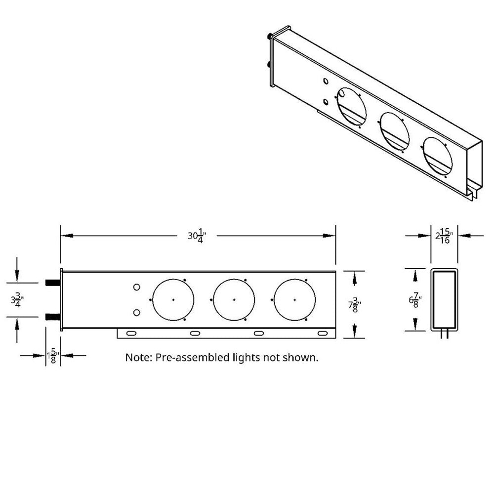 Stainless Steel Rear Light Bars with Six 4" Abyss 13 LED Lights with Grommet, 3-3/4" Bolt Spacing