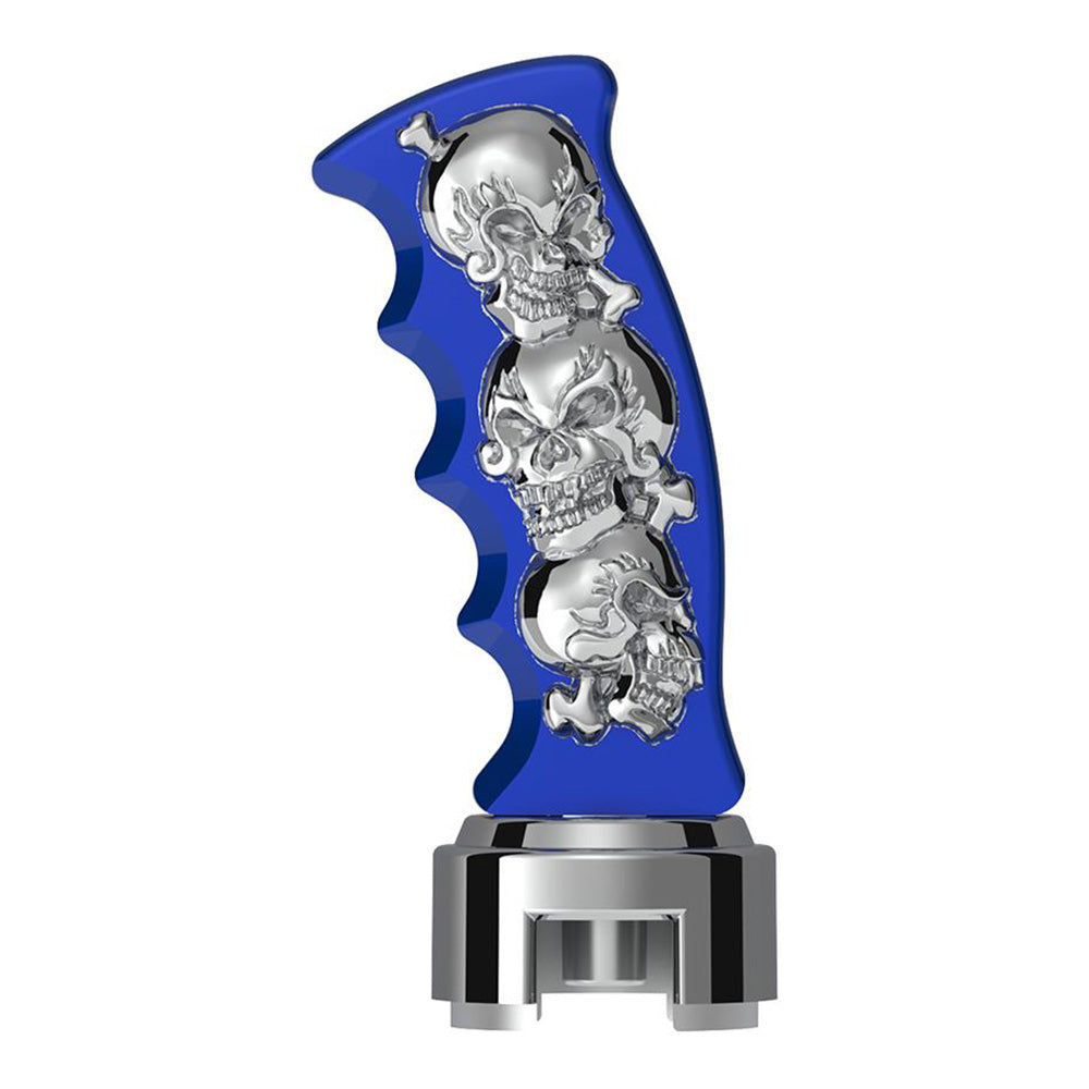 Blue Skulls Pistol Grip Gearshift Knob With 13/15/18 Chrome Speed Adapter - Thread On