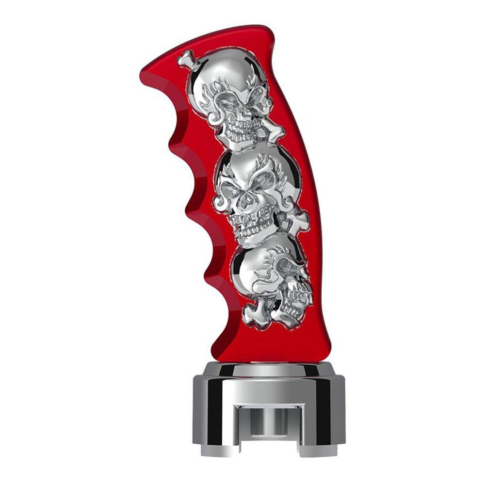 Red Skulls Pistol Grip Gearshift Knob With 13/15/18 Chrome Speed Adapter - Thread On