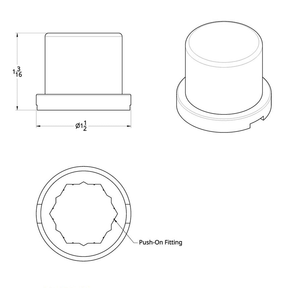 15/16" x 1-3/16" Chrome Plastic Top Hat Nut Covers - Push On 60PK