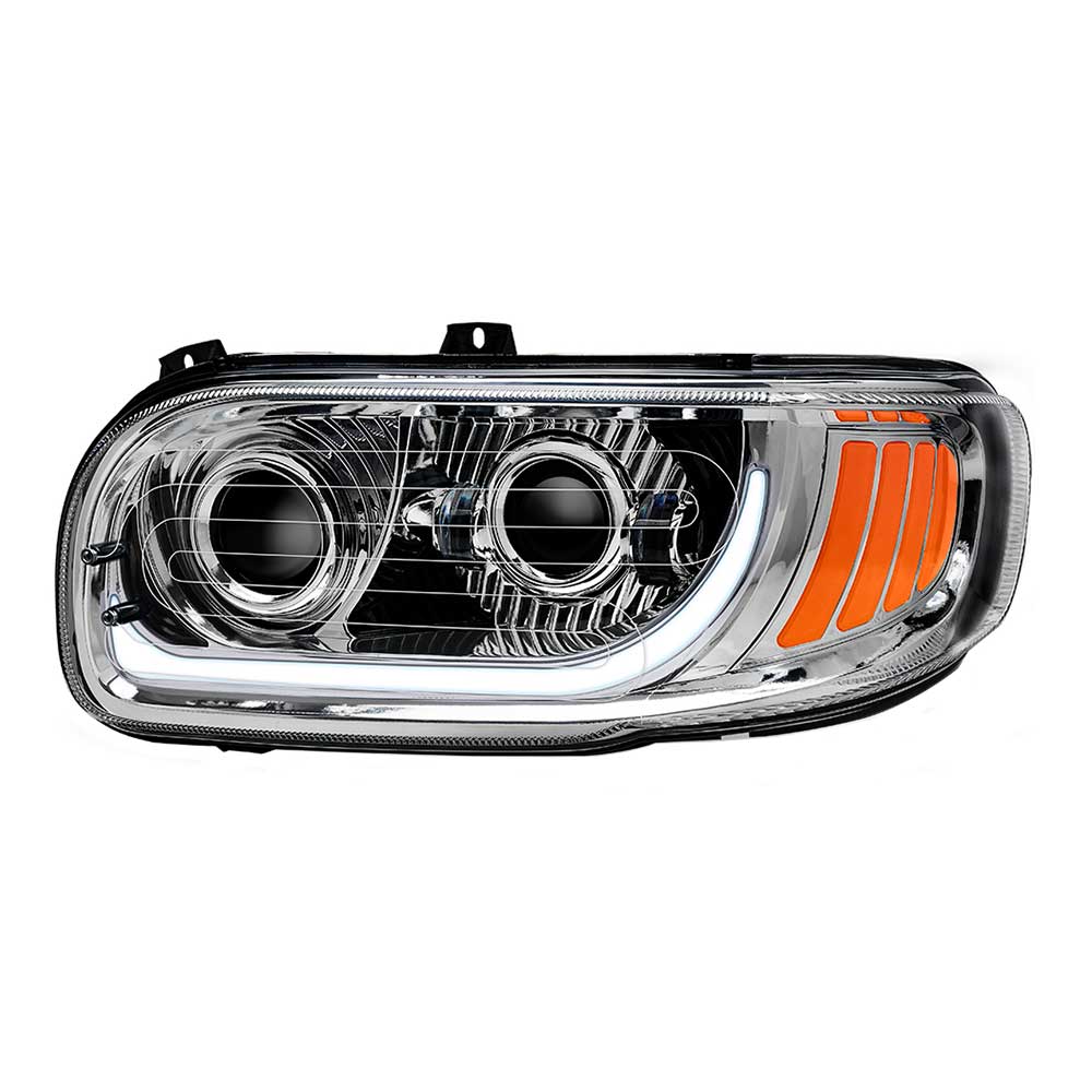Peterbilt 367, 388, 389, 567 Chrome Inner Housing LED Projector Heated Headlight with Dual Function