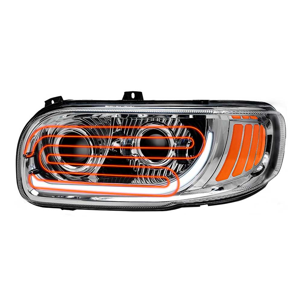 Peterbilt 367, 388, 389, 567 Chrome Inner Housing LED Projector Heated Headlight with Dual Function