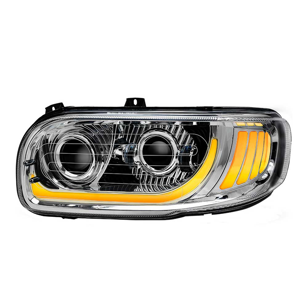 Peterbilt 367, 388, 389, 567 Chrome Inner Housing LED Projector Heated Headlight with Dual Function