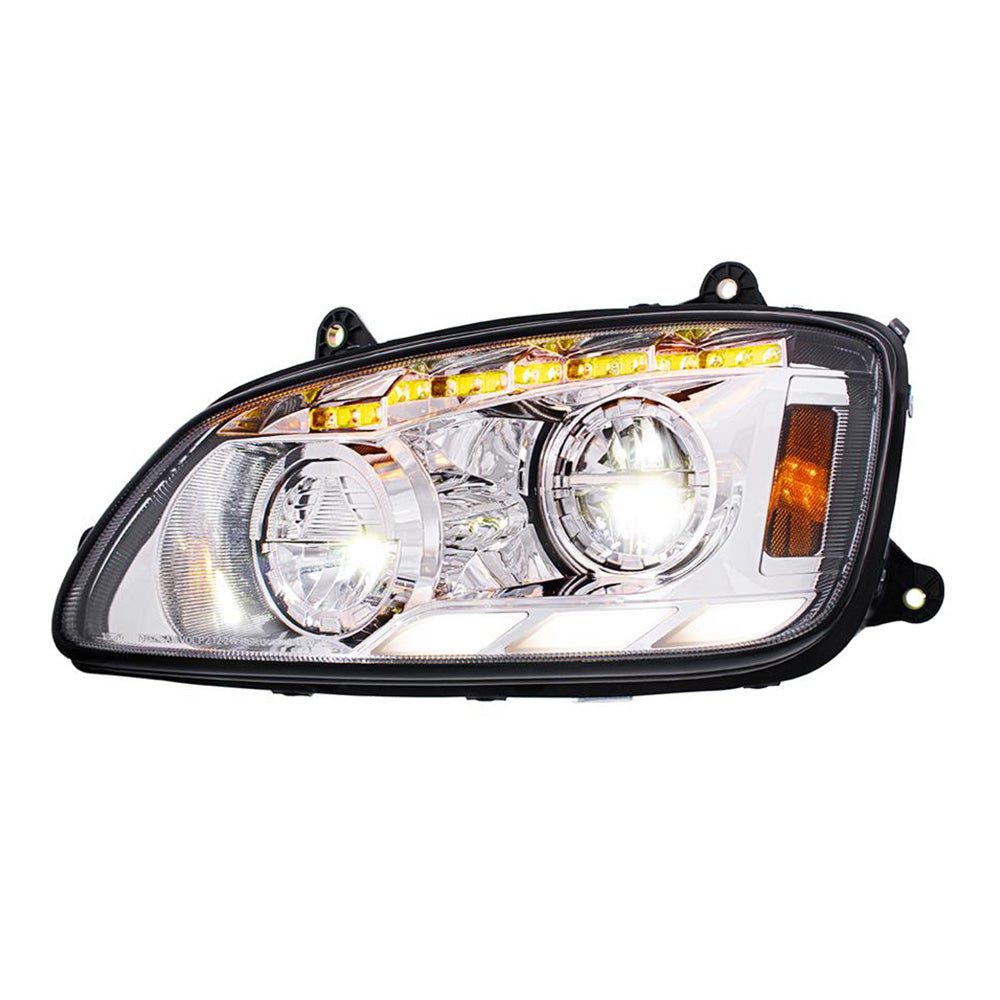 Kenworth T660 2008-2017 Chrome LED Headlight with Sequential Turn Signal & Position Light Bar