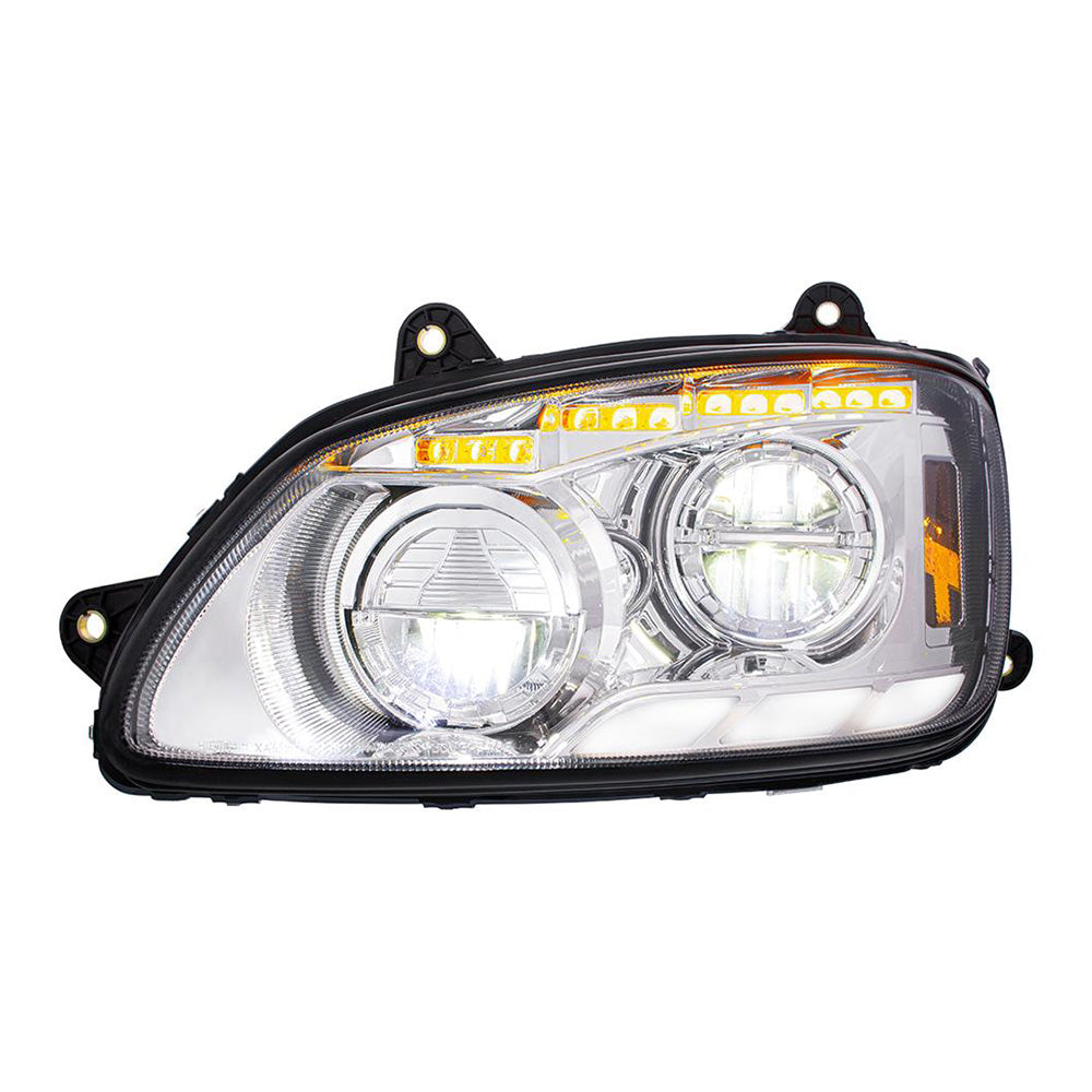 Kenworth T660 2008-2017 Chrome LED Headlight with Sequential Turn Signal & Position Light Bar