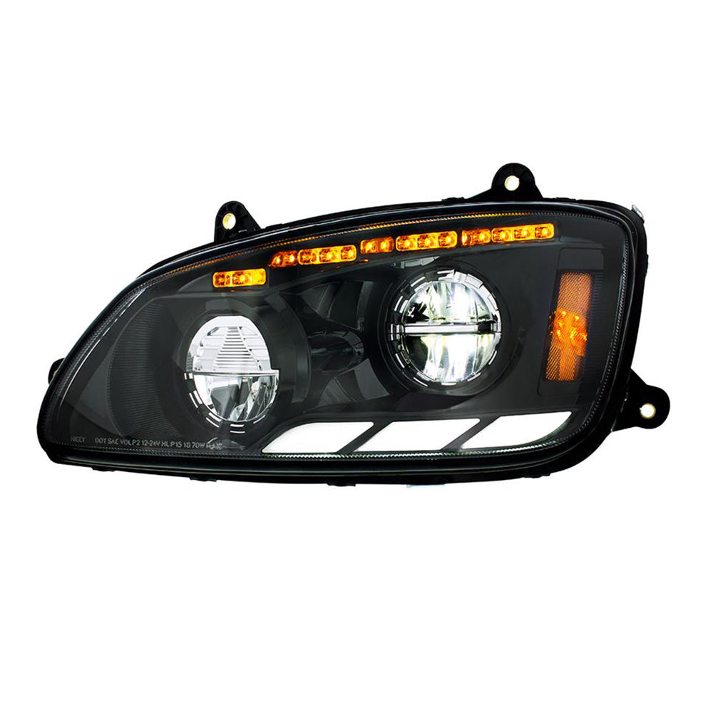 Kenworth T660 2008-2017 Black LED Headlight with Sequential Turn Signal & Position Light Bars