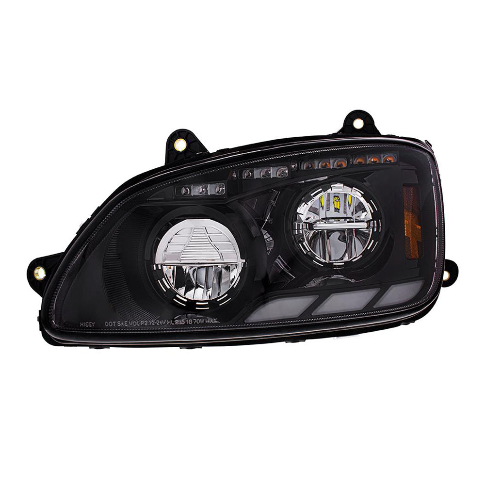 Kenworth T660 2008-2017 Black LED Headlight with Sequential Turn Signal & Position Light Bars
