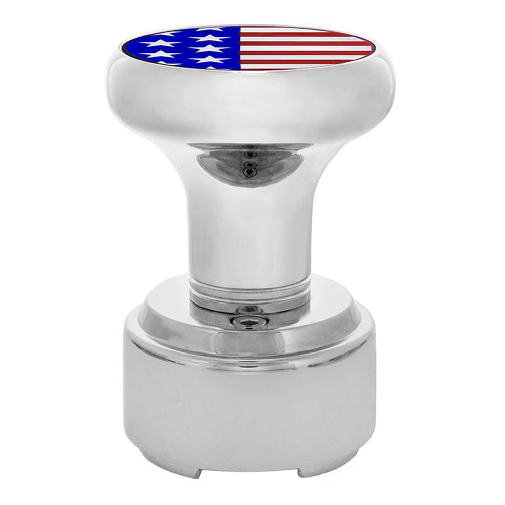 Chrome Gearshift Knob with US Flag Sticker and 9/10 Speed Adapter - Thread On