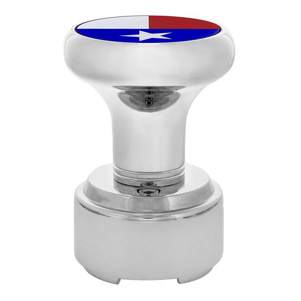 Chrome Gearshift Knob with Texas Flag Sticker and 9/10 Speed Adapter - Thread On Item 415779