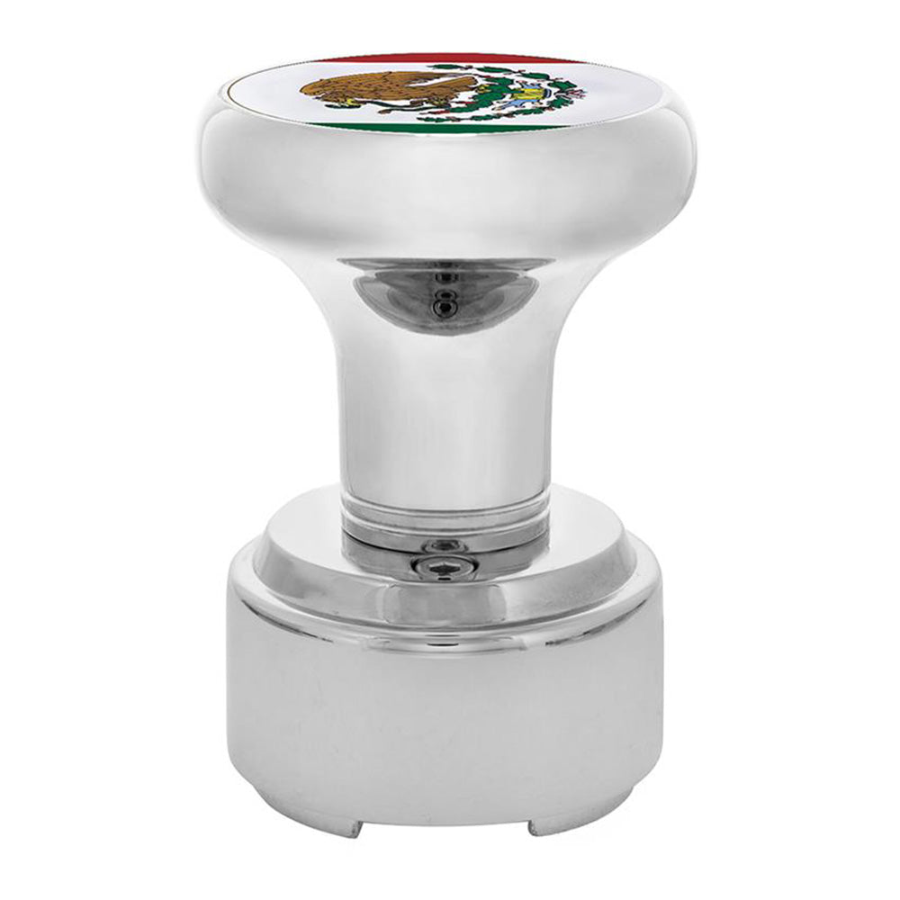 Chrome Gearshift Knob with Mexico Flag Sticker and 9/10 Speed Adapter - Thread On