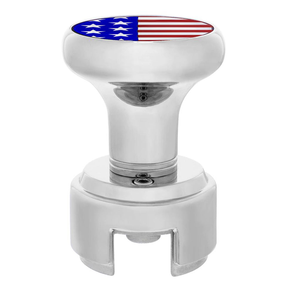 Chrome Gearshift Knob with US Flag Sticker and 13/15/18 Speed Adapter - Thread On