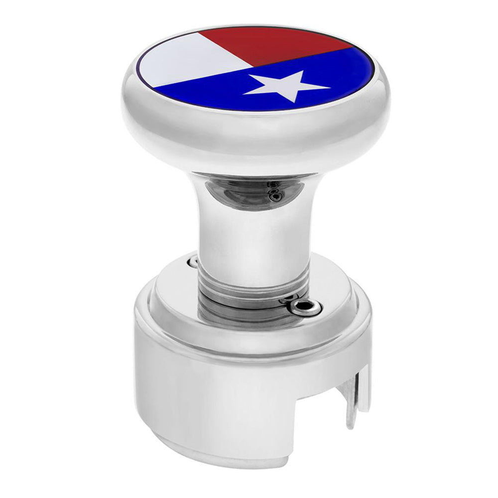 Chrome Gearshift Knob with Texas Flag Sticker and 13/15/18 Speed Adapter - Thread On