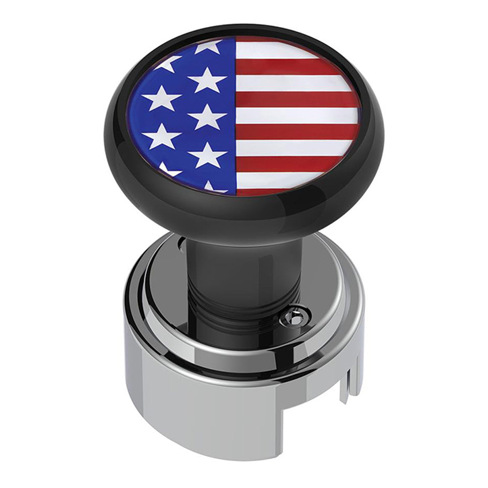 Black Gearshift Knob with US Flag Sticker and 13/15/18 Speed Adapter - Thread On