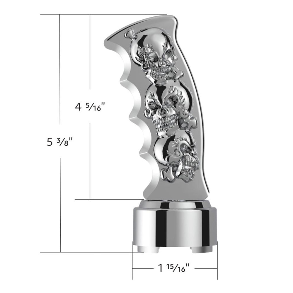 Skulls Pistol Grip Gearshift Knob With 9/10 Chrome Speed Adapter - Thread On