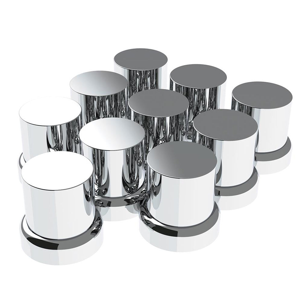 33mm x 2" Chrome Plastic Flat Top Nut Covers with Flange - Push On 10PK