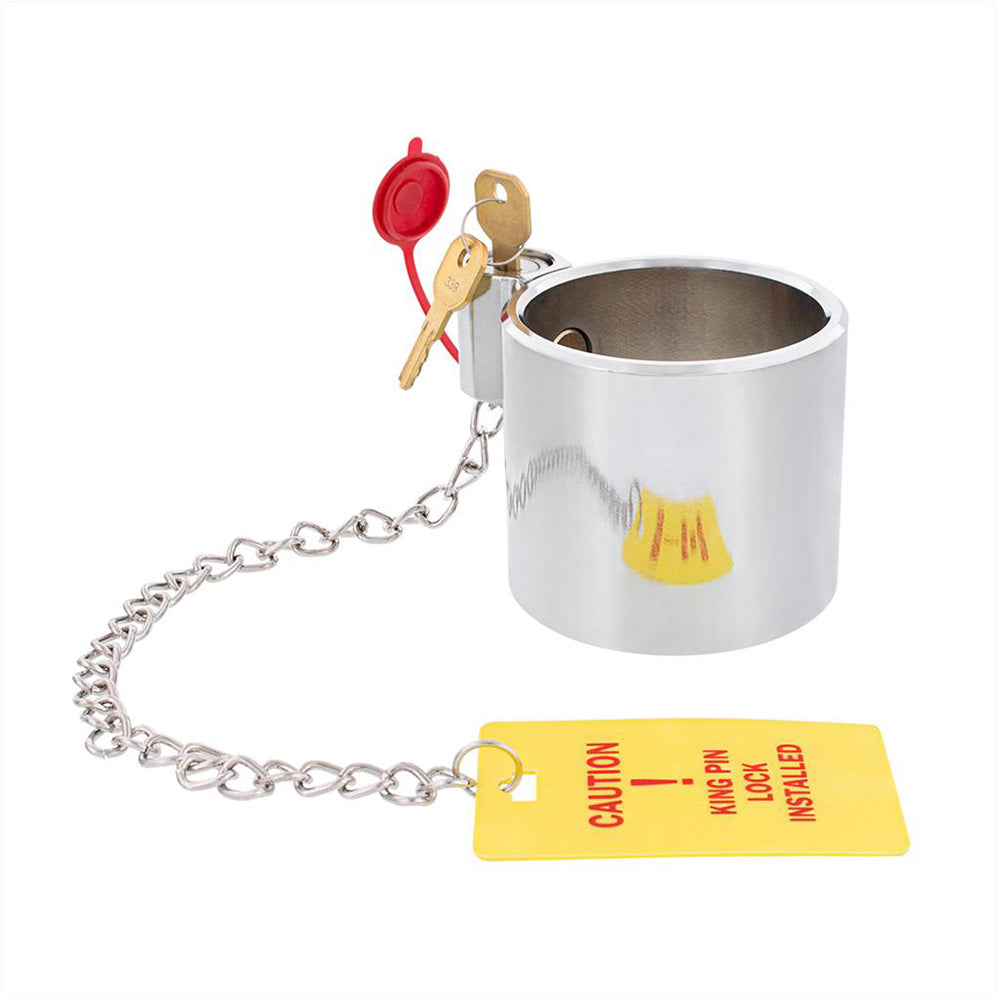 Heavy Duty Steel King Pin Lock with 12" Warning Tag for 2" diameter Kingpin