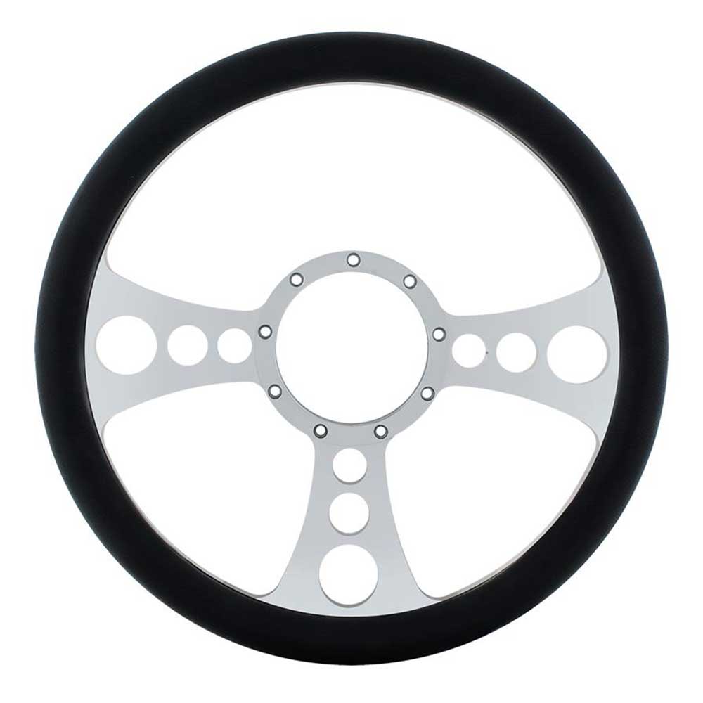 14" Chrome Aluminum Chopper Style Steering Wheel with Black Leather Grip