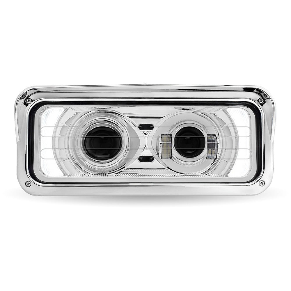 Chrome LED Projector Headlight Assembly with Heated Lens, Backlit Auxiliary & Housing Bucket
