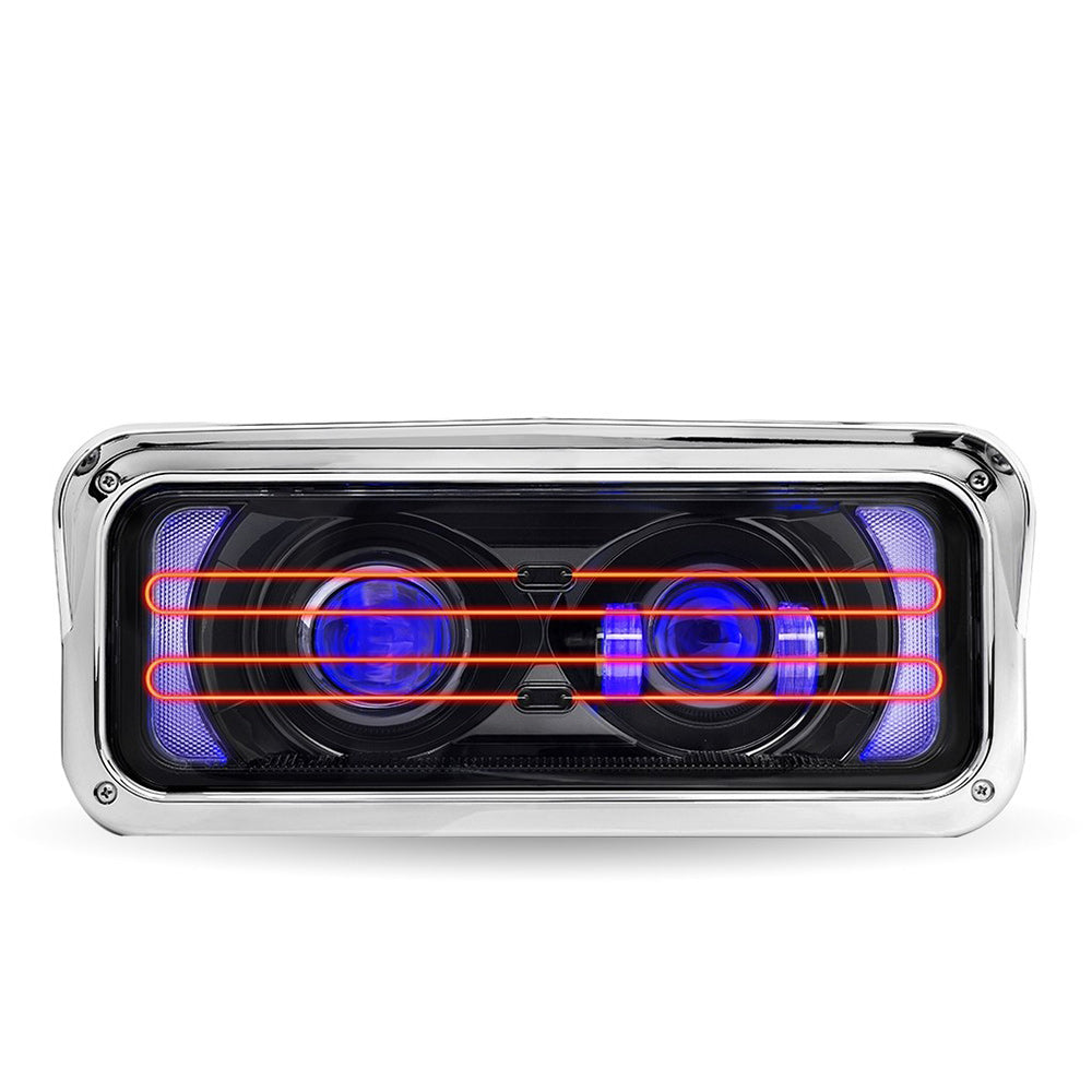 Black LED Projector Headlight Assembly with Heated Lens, Backlit Auxiliary & Housing Bucket