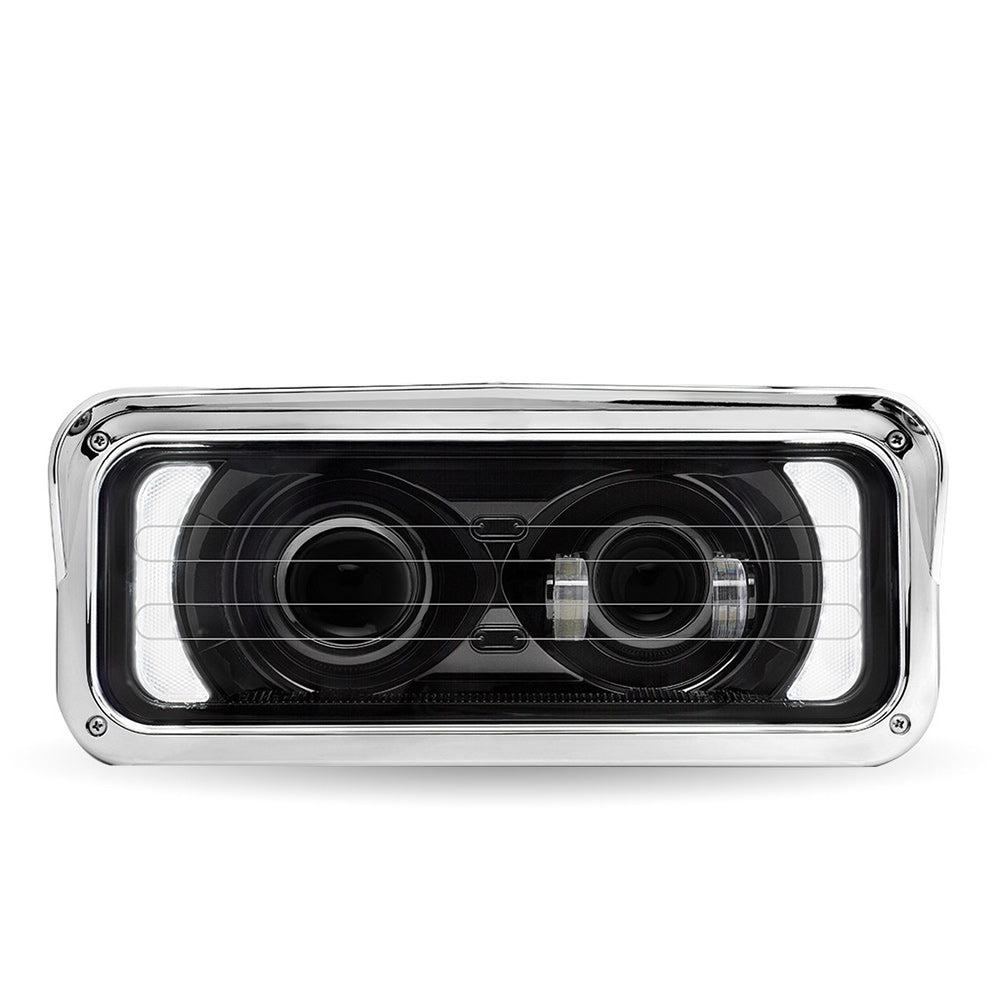 Black LED Projector Headlight Assembly with Heated Lens, Backlit Auxiliary & Housing Bucket