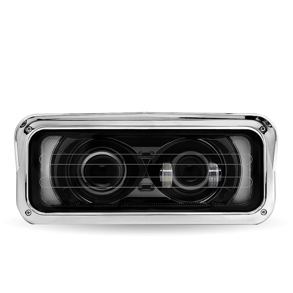 Black LED Projector Headlight Assembly with Heated Lens, Backlit Auxiliary & Housing Bucket