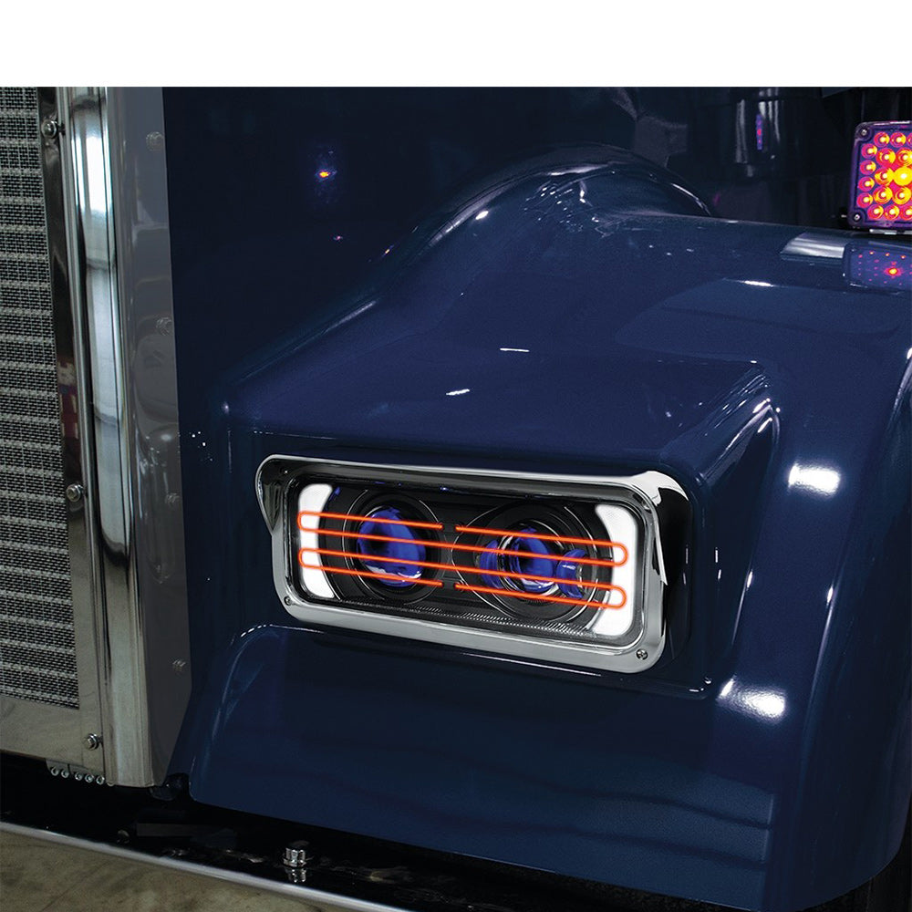 Black LED Projector Headlight Assembly with Heated Lens, Backlit Auxiliary & Housing Bucket