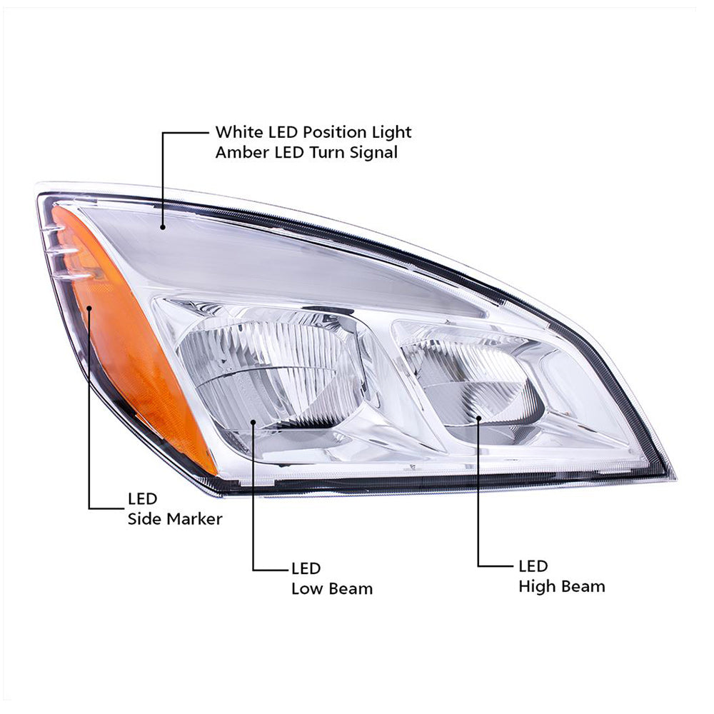 Freightliner Cascadia 2018+ and Newer Chrome LED Headlight