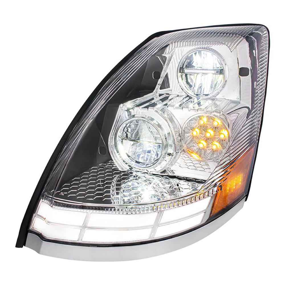 Volvo VN, VNL 2009-2017 LED Headlight with Dual Color LED Light Bars