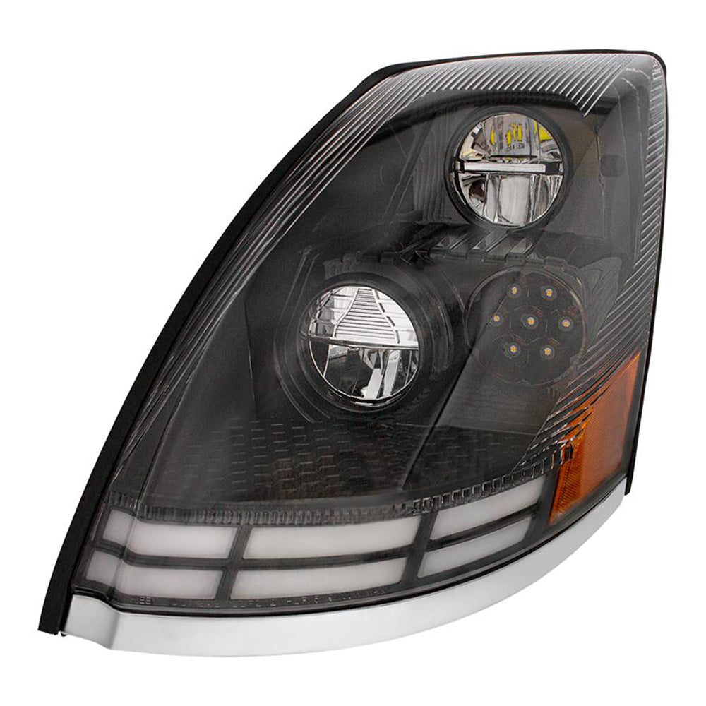 Volvo VN, VNL 2009-2017 Black LED Headlight with Dual Color LED Light Bars