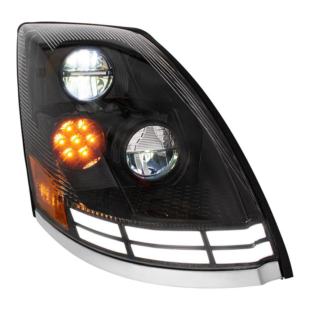 Volvo VN, VNL 2009-2017 Black LED Headlight with Dual Color LED Light Bars