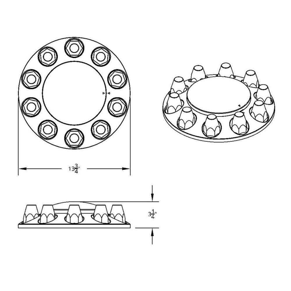 Chrome Dome Front Axle Cover Kit with 33mm Push On Nut Covers