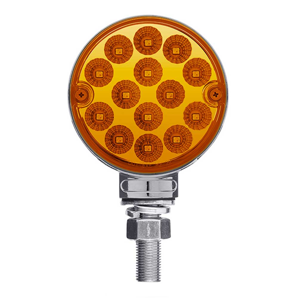 3" Round Amber, Red 28 LED Double Faced Reflector Pedestal Light with Single Post