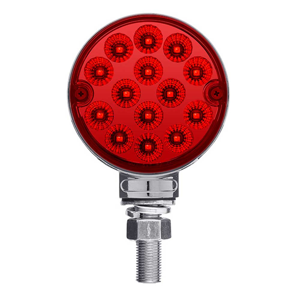 3" Round Amber, Red 28 LED Double Faced Reflector Pedestal Light with Single Post