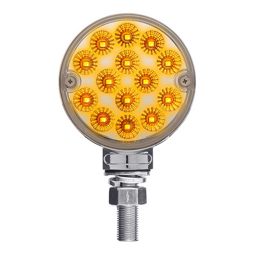 3" Round Amber, Red with Auxiliary Light 28 LED Double Faced Reflector Pedestal Light with Single Post