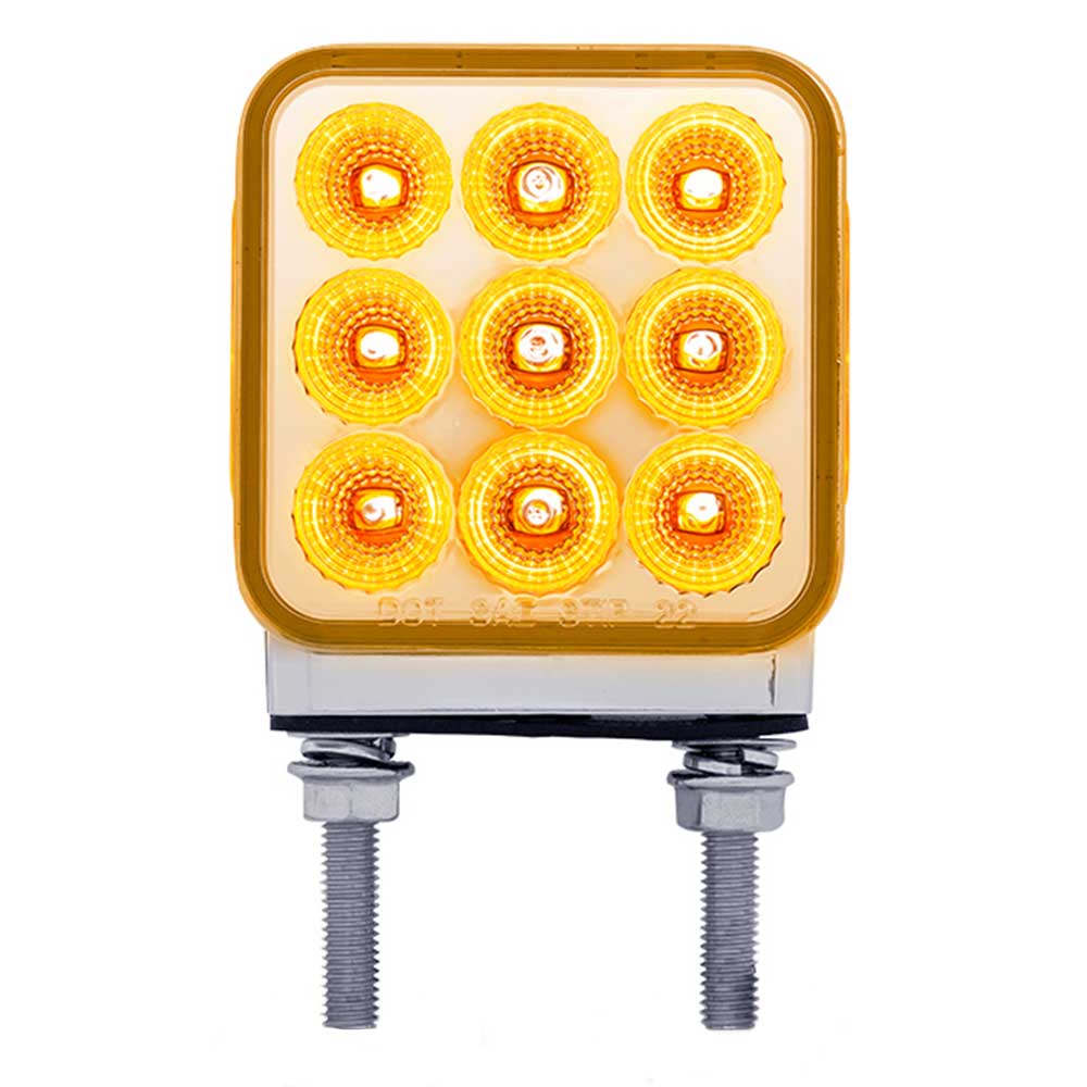 3" Square Amber, Red with Auxiliary 30 LED Double Faced Reflector Pedestal Light with Double Post