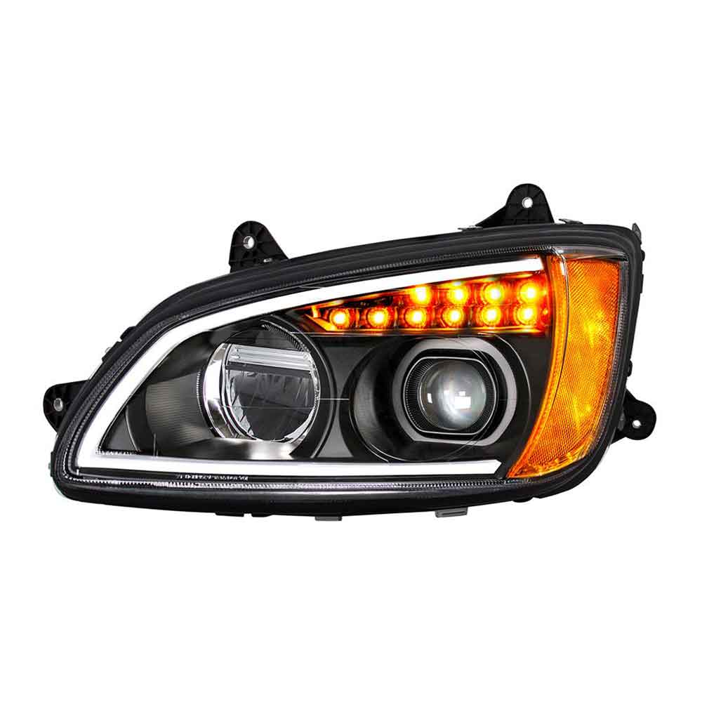 Kenworth T660 2007-2017 Black LED Headlight with Turn Signal & Position Light Bar